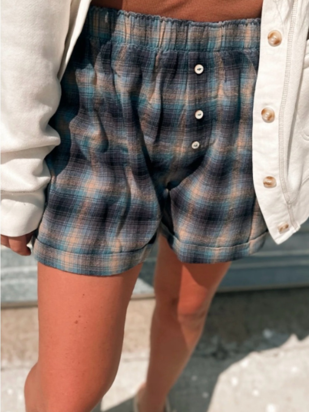 NWT Free People Sunday Afternoon Boxer Shorts Lounge Plaid Sz XS
